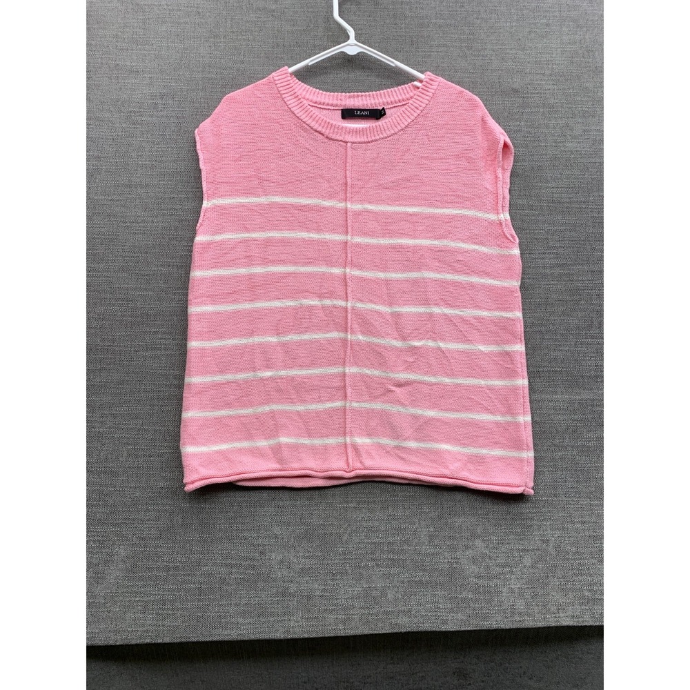 Leani Vest Sweater Womens Medium Pink White Striped Knitted Cozy Warm Winter